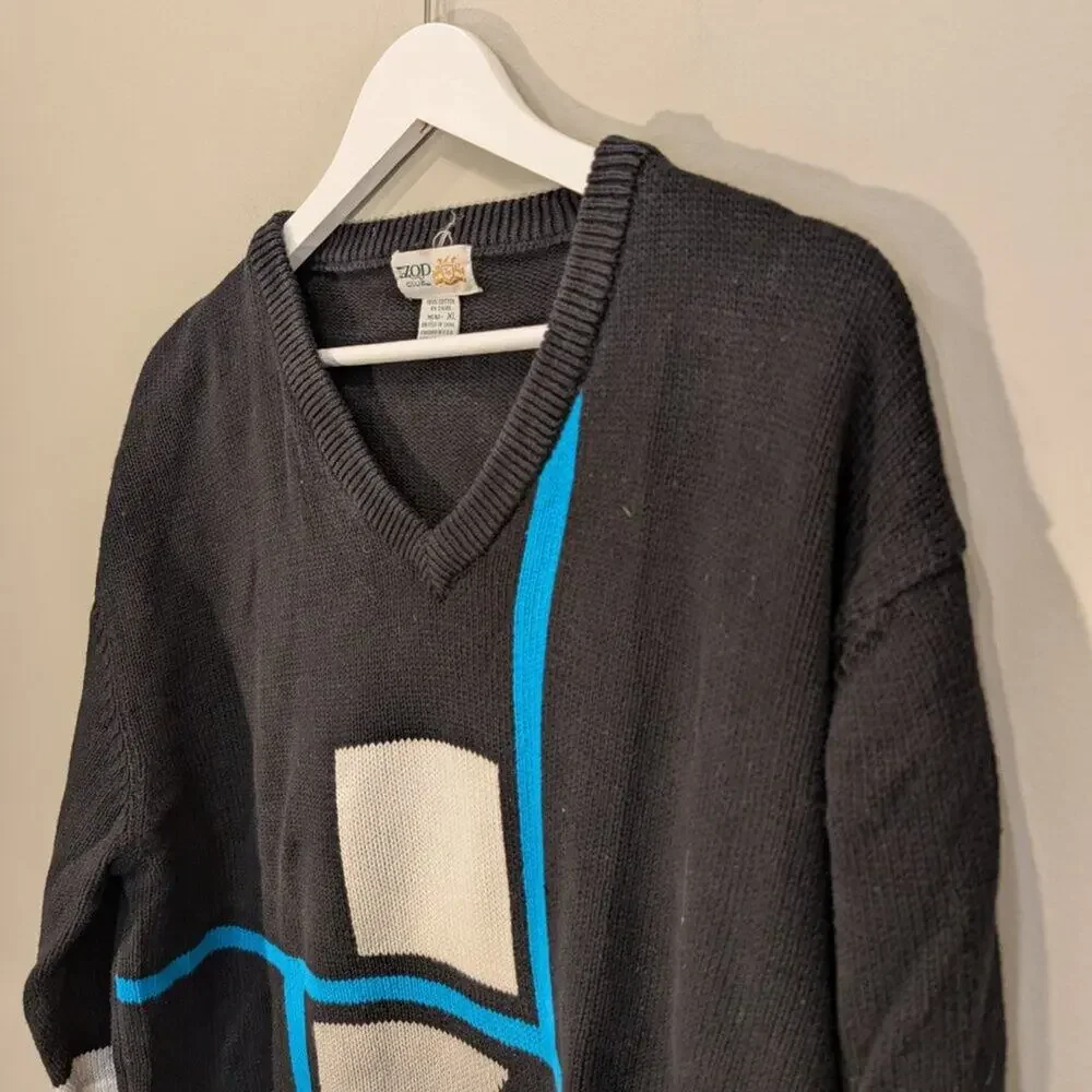 IZOD Club Sweater Vintage Golf Men's 80s 90s Preppy Charm Black Blue - Size XL